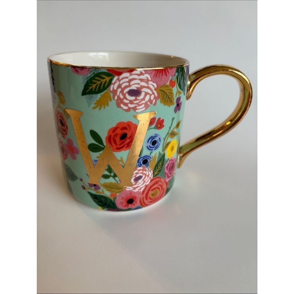 Rifle Paper Company For Anthropologie Initial W Floral Mug